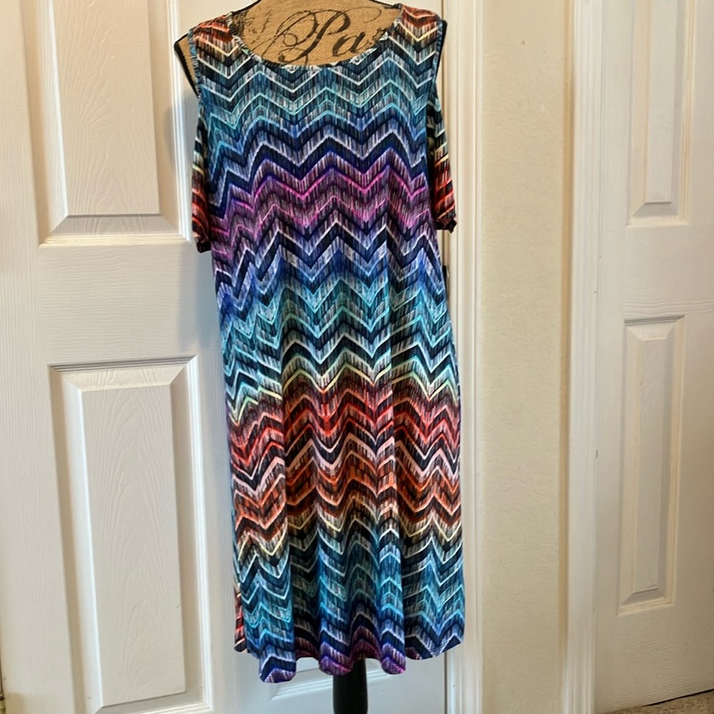 Messini multicolored cold shoulder ikat chevron print stretchy midi Summer dress